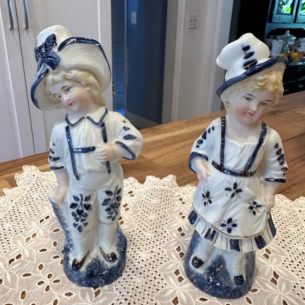 Porcelain Boy and Girl Figurines - Blue and White